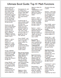 Excels Ultimate 41 Math Functions Cheat Sheet – FREE Printable PDF